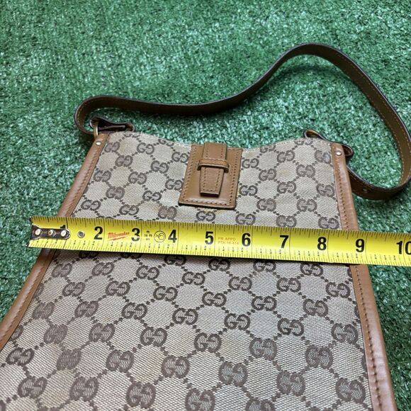 Gucci GG Monogram Shoulder Bag Vintage Brown Gold Canvas Leather Authentic - Picture 7 of 13